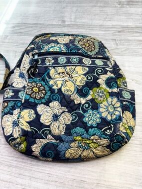 Vera Bradley Y2K Navy Floral Quilted Backpack with Teal & Cream Accents